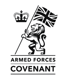 Armed Forces Covenant logo featuring a lion holding a Union Flag