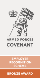 Armed Forces Covenant Bronze Award logo featuring a lion holding a Union Flag