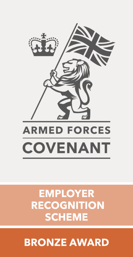 Armed Forces Covenant Bronze Award logo featuring a lion holding a Union Flag